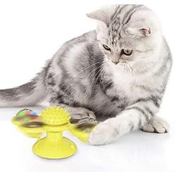 PICKME 3 in 1 Multifunctional Cat Toy Windmill Cat Toy Turntable Teasing Cat Toy Scratching Cat Hair Brush Cat Tooth Brush with Titanium Pet,2Pack