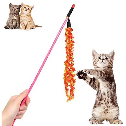 Cat Kitten Pet Wand Teaser Toy Catcher Stick Interactive Playing Chaser Colorful