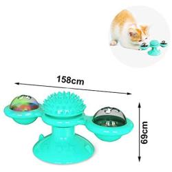 WWYM Windmill Cat Toy, Funny Kitten Windmill Lighting Ball, Massage Scratching Tickle Hair Brush, Clean Tooth Brush - Pet Molar Stick,Blue