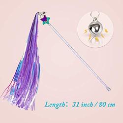 ZooZoo Cat Teaser Toy Handcrafted Fairy Princess Shiny Tassel Wands 3-Color Pack, Glitter Magic Star Crystal Beaded Crown Large Jingle Bell Interactive Fun Play Pet Stimulate Active Exercise Entertain