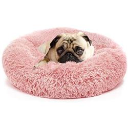 Pink Dog Bed with Blanket Attached Durable Round Dog Pillow Bed Nest, Snooze Sleeping Pet Cushion for Cats Small Medium Dogs…