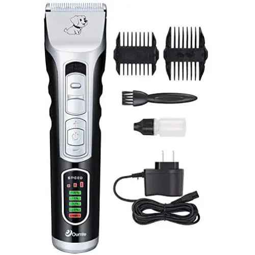 OUMTE Low Noise Clippers for Cats and Dogs Grooming Kit Professional Rechargeable Cordless Pet Trimmer Shaver Hair Clippers for Animals