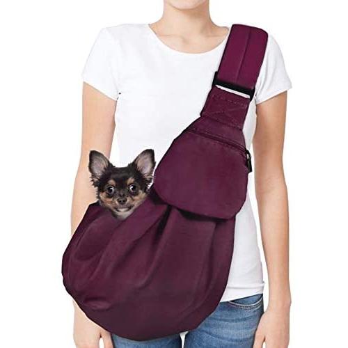 AUTOWT Dog Padded Papoose Sling, Small Pet Sling Carrier Hands Free Carry Adjustable Shoulder Strap Reversible Tote Bag with a Pocket Safety Belt Dog Cat Traveling Subway