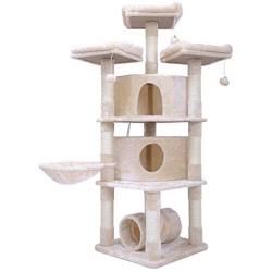 Hey-brother 65'' Extra Large Multi-Level Cat Tree Condo Furniture with Sisal-Covered Scratching Posts, 2 Bigger Plush Condos, Perch Hammock for Kittens, Cats and Pets