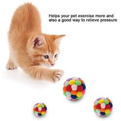 GLOGLOW Pet Balls Toys, Cat Colorful Handmade Plush Bouncy Ball with Catnip Interactive Bell Toys for Cats Kitten Training Playing Chewing