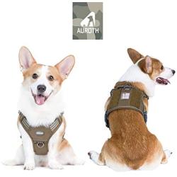 Auroth Tactical Dog Training Harness No Pulling Front Clip Leash Adhesion Reflective K9 Pet Working Vest Easy Control for Small Medium Large Dogs Army Yellow S