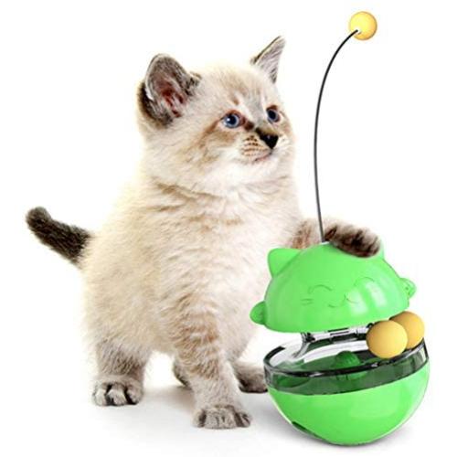 Apofly 1PC Tumbler Cat Toy Funny Pet Training Tool Cat Feeding Chewing Playing Leaking Food Ball with Teasing Wand