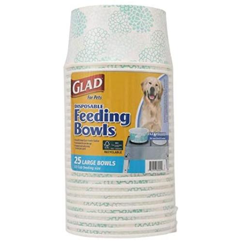 Glad for Pets Disposable Feeding Bowls | Large Dog Bowls in Teal Pattern | 3.5 Cup Feeding Size, 25 Count - Dog Bowls are Great for Dry and Wet Dog Food or Water
