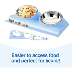 Dressyougo Double Slanted Dog Bowl, Tilted Food Water Bowl for French Bulldog and Cats, Easier to Access Food