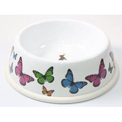 Sweet Pet Home 6.5'' Inch Diameter Round Food Water Bowl with Rubber Rim Butterfly Design for Dogs