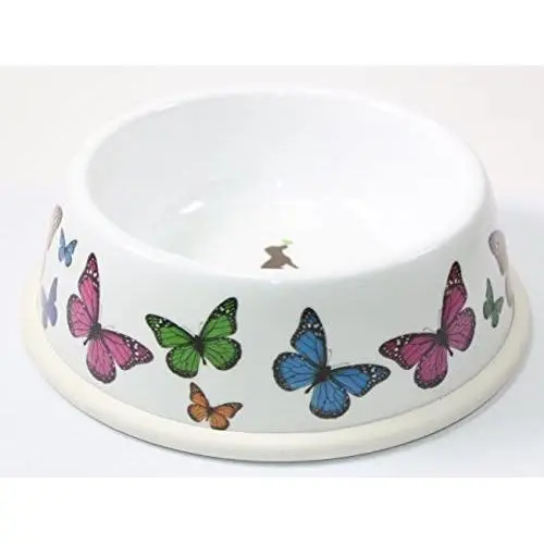Sweet Pet Home 6.5'' Inch Diameter Round Food Water Bowl with Rubber Rim Butterfly Design for Dogs Sweet Pet Home 6.5'' Inch Diameter Round Food Water Bowl with Rubber Rim Butterfly Design for Dogs