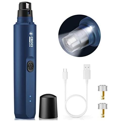 Croci Dog Nail Grinder with LED Light Quiet 15h Working Time - Professional 2-Speed Pet Nail Trimmer Electric Rechargeable Pet Nail Grinder Nail File for Large Medium Small Dogs and Cats