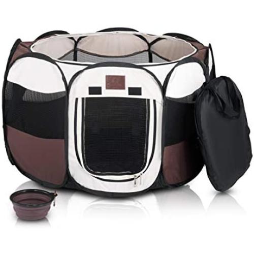 Parkland Pet Portable Foldable Playpen Exercise Kennel Dogs Cats Indoor/Outdoor Removable Mesh Shade Cover