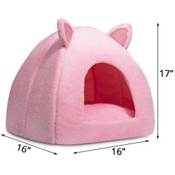 Hollypet Pet Bed, Self-Warming 2 in 1 Cat Tent Cave for Kittens and Small Dogs, 16 x 16 x 17 inches Triangle Feline House Hut with Washable Cushion for Indoor Outdoor