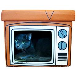 Feline Ruff TV Indoor Cat House Ottoman. A Sturdy Couch Paw-tato Cat Cube Bed with Cushion. Covered Pet Bed Hideaway Cave for Dogs and Other Pets Too.