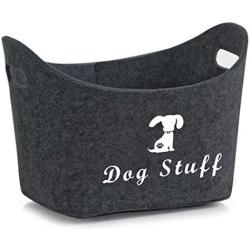 Brabtod Felt pet Toy Box and Dog Toy Box Storage with Handles pet Toy Basket - Idea for organizing pet Toys, Coats, Ropes, Dog chew Toys, Blankets, leashes and Any Dog Stuff - Dark Grey