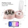 HXN Double Dog Cat Bowls, Water and Food Bowl Set with Detachable Stainless Steel Bowl, Automatic Water Dispenser Bottle, Pet Feeder for Small Medium Size Dog Cat