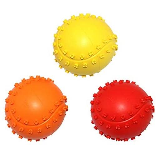 Kei Tomlison Rubber Dog Chewing Squeaky Ball Toys Fetch Play Toy for Puppy Small Medium Pets Dog Cat Pack of 3