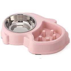 ikjuh Stainless Steel Pet Slow Feeder Bowl Anti-Chock Dogs Cats Water Food Bowl Dual Purpose Nonslip Bottom Design Nontoxic Material