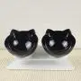 ocijf179 Cat Bowl Double/Single Cat Dog Water Food Bowl with Raised Stand Pet Feeder Supplies - Black + Clear Double Bowl
