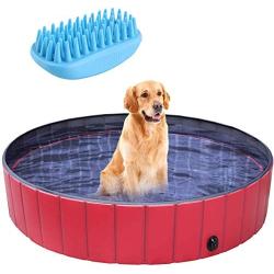 pedy Dog Swimming Pool with Brush, Collapsible Pet Bath Pool Foldable Bathing Tub Kiddie Pool for Dogs Cats and Kids