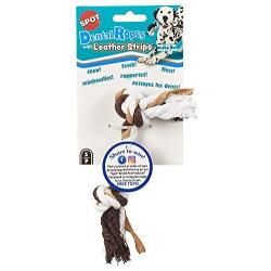 Dental Rope with Leather Strips Dog Toy - 2 Knot Small