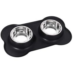 Dog Cat Bowls Stainless Steel Double Dog Food and Water Bowls with No-Spill No-Skid Silicone Mat, Pet Feeder Bowls Small Puppy Bowl for Small Dogs Cats