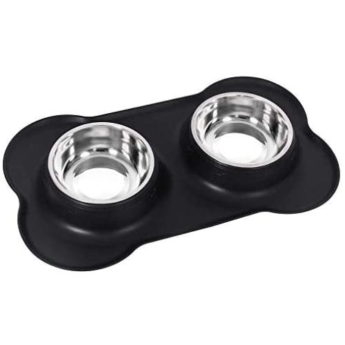 Dog Cat Bowls Stainless Steel Double Dog Food and Water Bowls with No-Spill No-Skid Silicone Mat, Pet Feeder Bowls Small Puppy Bowl for Small Dogs Cats