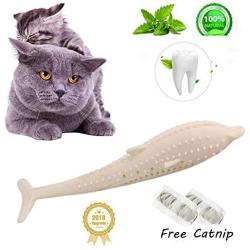Pet Cat Fish Shape Toothbrush with Catnip Toys，New Interactive Tooth Cleaning Toy for Kitten Kitty，Multi-Function Food Grade Silicone Cat Molar Stick，Get Rid of Bad Breath & Keep Teeth Healthy