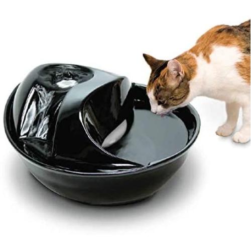 JUCAI Ceramic Pet Drinking Fountain, 1.8L Automatic Cat Water Fountain with Triple Filter and Easy to Clean Ultra Quiet for Dogs, Cats,Small Animals,Black