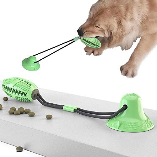 wu Pet Chewing Ball with Suction cupDog Toy Ball Silicone Pull Trainer Dog Food Dispenser Educational pet Toy Teeth Cleaning Toy
