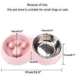 JIUZO Slow Feed Dog Bowl Small,Double Slow Feed Bowl of Dog,Catfeeders and Waterers Pink