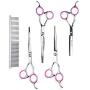LILYS PET Professional PET Dog Grooming Scissors Suit,RED/Blue Ring, Cutting&Curved&Thinning Shears