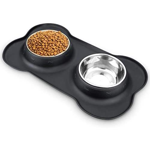 AsFrost Dog Food Bowls Stainless Steel Pet Bowls & Dog Water Bowls with No-Spill and Non-Skid, Feeder Bowls with Dog Bowl Mat for Dogs Cats and Pets