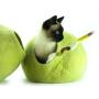 Kivikis Cat Bed, House, Cave, Nap Cocoon, Igloo, 100% Handmade from Sheep Wool (XL 17-26 pounds cat, Birch Green)