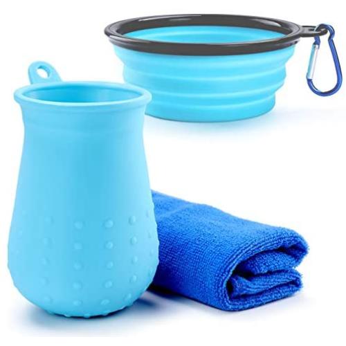 Tikaton Dog Walking Set, Dog Paw Cleaner, Portable Dog Bowl for Walking Dog