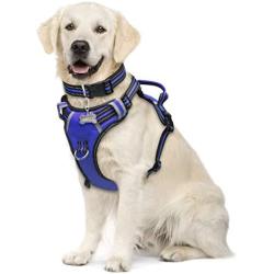 WINSEE Dog Harness No Pull, Pet Harnesses with Dog Collar, Adjustable Reflective Oxford Outdoor Vest, Front/Back Leash Clips for Small, Medium, Large, Extra Large Dogs, Easy Control Handle for Walking