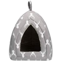 Hollypet Self-Warming 2 in 1 Foldable Comfortable Triangle Cat Bed Tent House, Gray Antlers