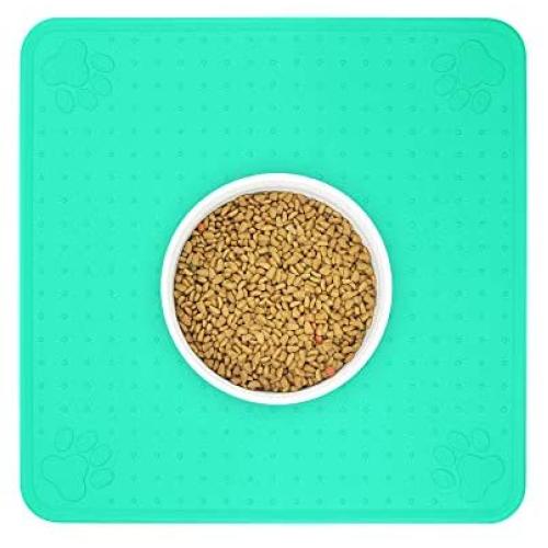 Ptlom Pet Placemat for Dog and Cat, Mat for Prevent Food and Water Overflow, Suitable for Medium and Small Pet,Silicone, 13'' 13''
