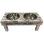 Huntley Pet Berjen Table Elevated Double Bowl Pet Feeder, White Wash