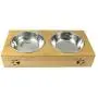 Alfie Pet - Kory Stainless Steel Double Bowl with Raised Bamboo Stand Alfie Pet - Kory Stainless Steel Double Bowl with Raised Bamboo Stand