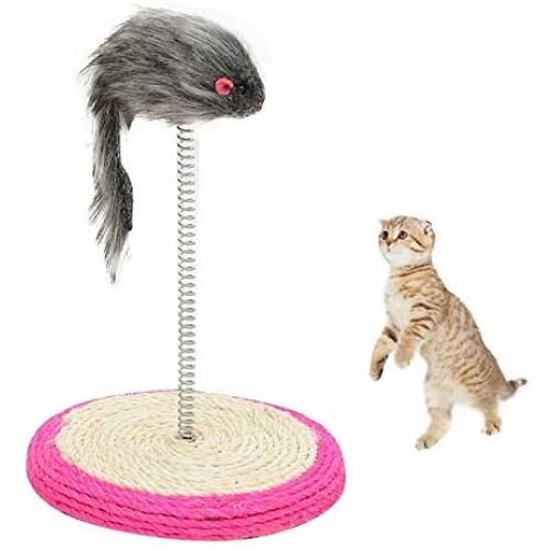 Ychaoya Pet Cat Playing Toys Sisal Spring Seat Cat Scratch Board with Mouse, Board Diameter: 15cm, Random Color Delivery