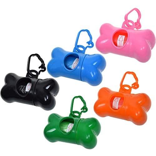 COSMOS 5 Pack Bone Shaped Pet Waste Disposal Dog Poop Bags Dispenser, RANDOM in color