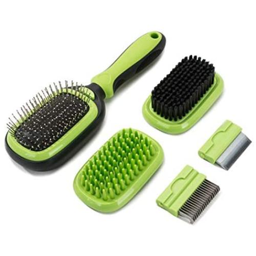HIPIPET Pet Grooming Brush 5-in-1 Dual Sided Professional Deshedding Tool Undercoat Rake Massage Brush for Dogs and Cats of All Hair Types