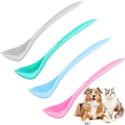 4 Pieces Pet Food Can Spoons Dog Cat Can Spoons Long Handle Dog Can Spoons Plastic Curved Design Pet Food Mixing Spoons