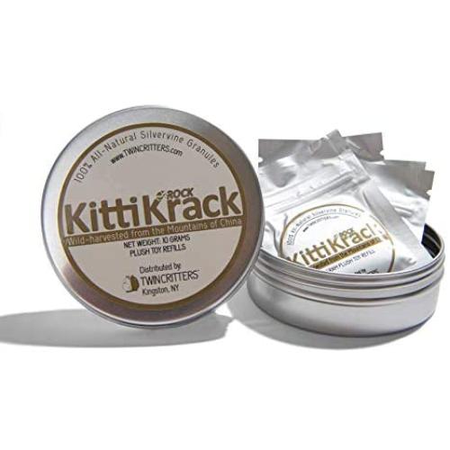Twin Critters KittiKrack Rock: Organic Silver Vine Catnip for Cats & Kittens | 100%, All-Natural Silvervine Granules (10 Grams) Plush Toy Refill Packs | Wild Harvested with no Preservatives