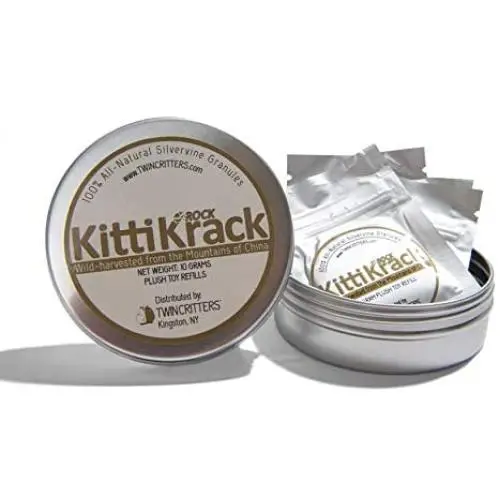 Twin Critters KittiKrack Rock: Organic Silver Vine Catnip for Cats & Kittens | 100%, All-Natural Silvervine Granules (10 Grams) Plush Toy Refill Packs | Wild Harvested with no Preservatives Twin Critters KittiKrack Rock: Organic Silver Vine Catnip for Cats & Kittens | 100%, All-Natural Silvervine Granules (10 Grams) Plush Toy Refill Packs | Wild Harvested with no Preservatives