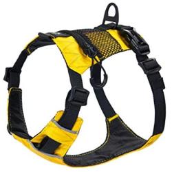 HOWGO Dog Harness,4 Point Adjustable Lightweight Waterproof&Odor-Proof Dog Harness with Leash Clip,No-Choke,Reflective with Storage Pocket for Training and Walking,Hunting(Yellow, Medium)