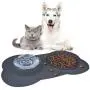 Double Dog Bowls, Pet Stainless Steel Water Bowl,3 in 1 Dog Slow Feeder with Non-Spill Silicone Tray Bone Shape Non-Slip Mat, Collapsible Removable Dog Cat Food Water Bowl