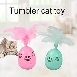 ocijf179 Pet Toy Kitten Bell Feather Tumbler Interactive Puzzle Funny Plastic Cat Toy Pet Supply - Green